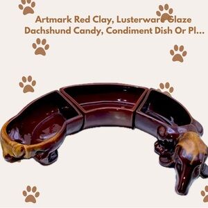 Artmark Red Clay, Lusterware Glaze Dachshund Candy, Condiment Dish Or Pl…